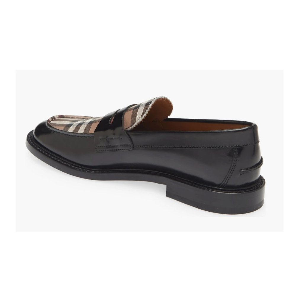 NiB Burberry Mens Black Croftwood Check Leather Penny Loafers US 7 EU 40 FLB232 - Picture 2 of 6